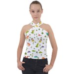 Baby Dino Seamless Pattern Cross Neck Velour Top