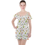 Baby Dino Seamless Pattern Ruffle Cut Out Chiffon Playsuit