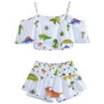 Baby Dino Seamless Pattern Kids  Off Shoulder Skirt Bikini