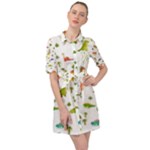 Baby Dino Seamless Pattern Belted Shirt Dress