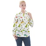 Baby Dino Seamless Pattern Women s Long Sleeve Pocket Shirt