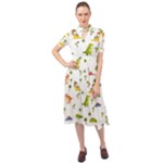 Baby Dino Seamless Pattern Keyhole Neckline Chiffon Dress