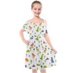 Baby Dino Seamless Pattern Kids  Cut Out Shoulders Chiffon Dress