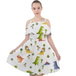 Baby Dino Seamless Pattern Cut Out Shoulders Chiffon Dress