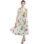Baby Dino Seamless Pattern Round Neck Boho Dress