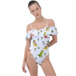Baby Dino Seamless Pattern Frill Detail One Piece Swimsuit