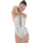 Baby Dino Seamless Pattern Plunge Cut Halter Swimsuit