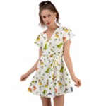 Baby Dino Seamless Pattern Flutter Sleeve Wrap Dress