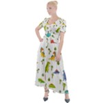 Baby Dino Seamless Pattern Button Up Short Sleeve Maxi Dress