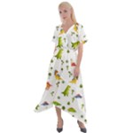 Baby Dino Seamless Pattern Cross Front Sharkbite Hem Maxi Dress