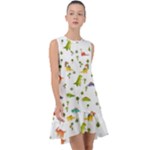 Baby Dino Seamless Pattern Frill Swing Dress