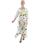 Baby Dino Seamless Pattern Quarter Sleeve Wrap Front Maxi Dress