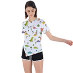 Baby Dino Seamless Pattern Asymmetrical Short Sleeve Sports T-Shirt
