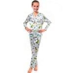 Baby Dino Seamless Pattern Kids  Satin Long Sleeve Pajamas Set