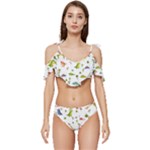 Baby Dino Seamless Pattern Ruffle Edge Tie Up Bikini Set	