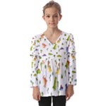 Baby Dino Seamless Pattern Kids  V Neck Casual Top