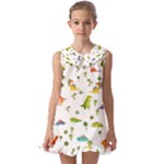 Baby Dino Seamless Pattern Kids  Pilgrim Collar Ruffle Hem Dress