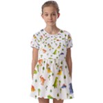 Baby Dino Seamless Pattern Kids  Short Sleeve Pinafore Style Dress