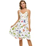 Baby Dino Seamless Pattern Sleeveless Tie Front Chiffon Dress
