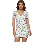 Baby Dino Seamless Pattern Low Cut Cap Sleeve Mini Dress