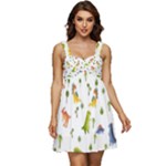 Baby Dino Seamless Pattern Ruffle Strap Babydoll Chiffon Dress