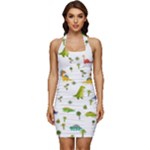 Baby Dino Seamless Pattern Sleeveless Wide Square Neckline Ruched Bodycon Dress