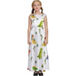 Baby Dino Seamless Pattern Kids  Satin Sleeveless Maxi Dress