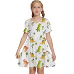 Baby Dino Seamless Pattern Kids  Short Sleeve Tiered Mini Dress
