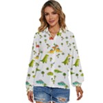 Baby Dino Seamless Pattern Women s Long Sleeve Button Up Shirt