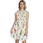 Baby Dino Seamless Pattern Cap Sleeve High Waist Dress