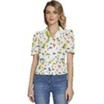 Baby Dino Seamless Pattern Puffed Short Sleeve Button Up Jacket