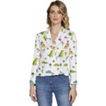 Baby Dino Seamless Pattern Women s Long Sleeve Revers Collar Cropped Jacket