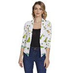Baby Dino Seamless Pattern Women s Draped Front 3/4 Sleeve Shawl Collar Jacket