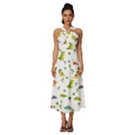 Baby Dino Seamless Pattern Sleeveless Cross Front Cocktail Midi Chiffon Dress