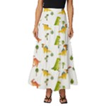 Baby Dino Seamless Pattern Tiered Ruffle Maxi Skirt