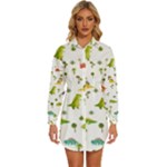 Baby Dino Seamless Pattern Womens Long Sleeve Shirt Dress