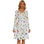 Baby Dino Seamless Pattern Long Sleeve Dress With Pocket