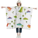 Baby Dino Seamless Pattern Women s Hooded Rain Ponchos