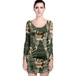 Christmas Vector Seamless Tree Pattern Long Sleeve Bodycon Dress