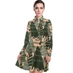 Christmas Vector Seamless Tree Pattern Long Sleeve Chiffon Shirt Dress
