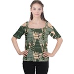 Christmas Vector Seamless Tree Pattern Cutout Shoulder T-Shirt