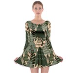 Christmas Vector Seamless Tree Pattern Long Sleeve Skater Dress
