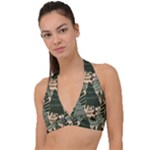 Christmas Vector Seamless Tree Pattern Halter Plunge Bikini Top