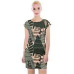 Christmas Vector Seamless Tree Pattern Cap Sleeve Bodycon Dress