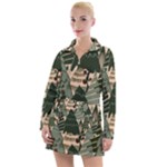 Christmas Vector Seamless Tree Pattern Women s Long Sleeve Casual Dress