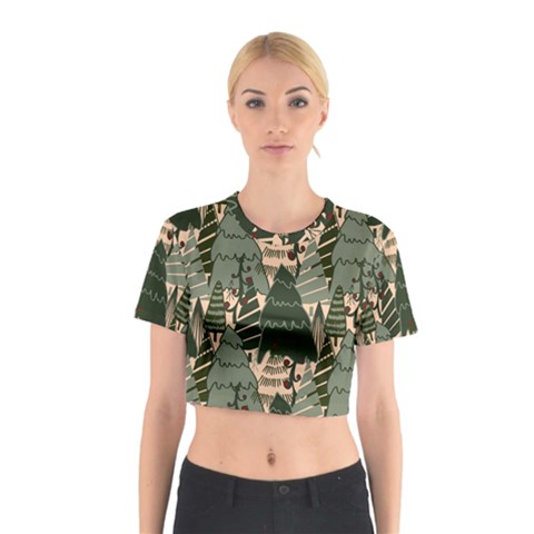 Christmas Vector Seamless Tree Pattern Cotton Crop Top from ArtsNow.com