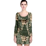 Christmas Vector Seamless Tree Pattern Long Sleeve Velvet Bodycon Dress