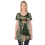 Christmas Vector Seamless Tree Pattern Short Sleeve Tunic 