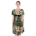 Christmas Vector Seamless Tree Pattern Short Sleeve V-neck Flare Dress