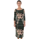 Christmas Vector Seamless Tree Pattern Quarter Sleeve Midi Bodycon Dress